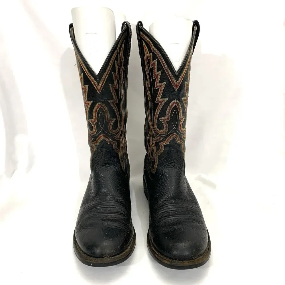 Ariat  38605 Black Leather Boots Red/Gold Stitching Men’s Size 7.5 D